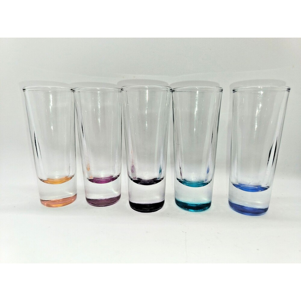 Set of 5 Libbey Colors Crisa Shot Glasses Multi Color Bases 2 Oz